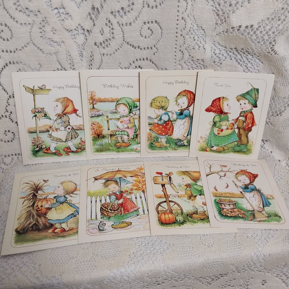 Vintage Kitschy 1985 Anneliese Little Children Birthday Thank Thinking You Cards